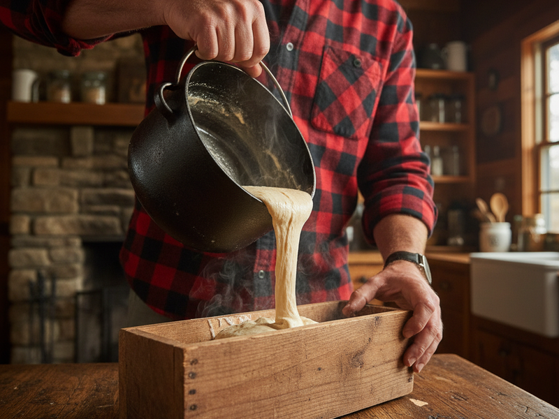 Soap making process — stirring a batch of tallow soap